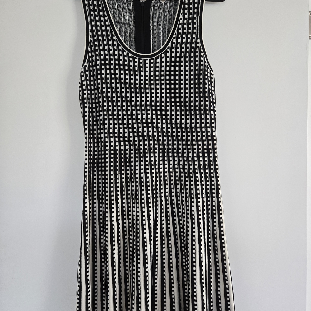 Michael Kors Black and White Striped Midi Dress